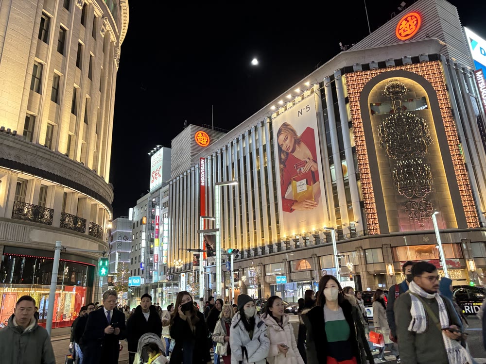 Crowds in Ginza at night