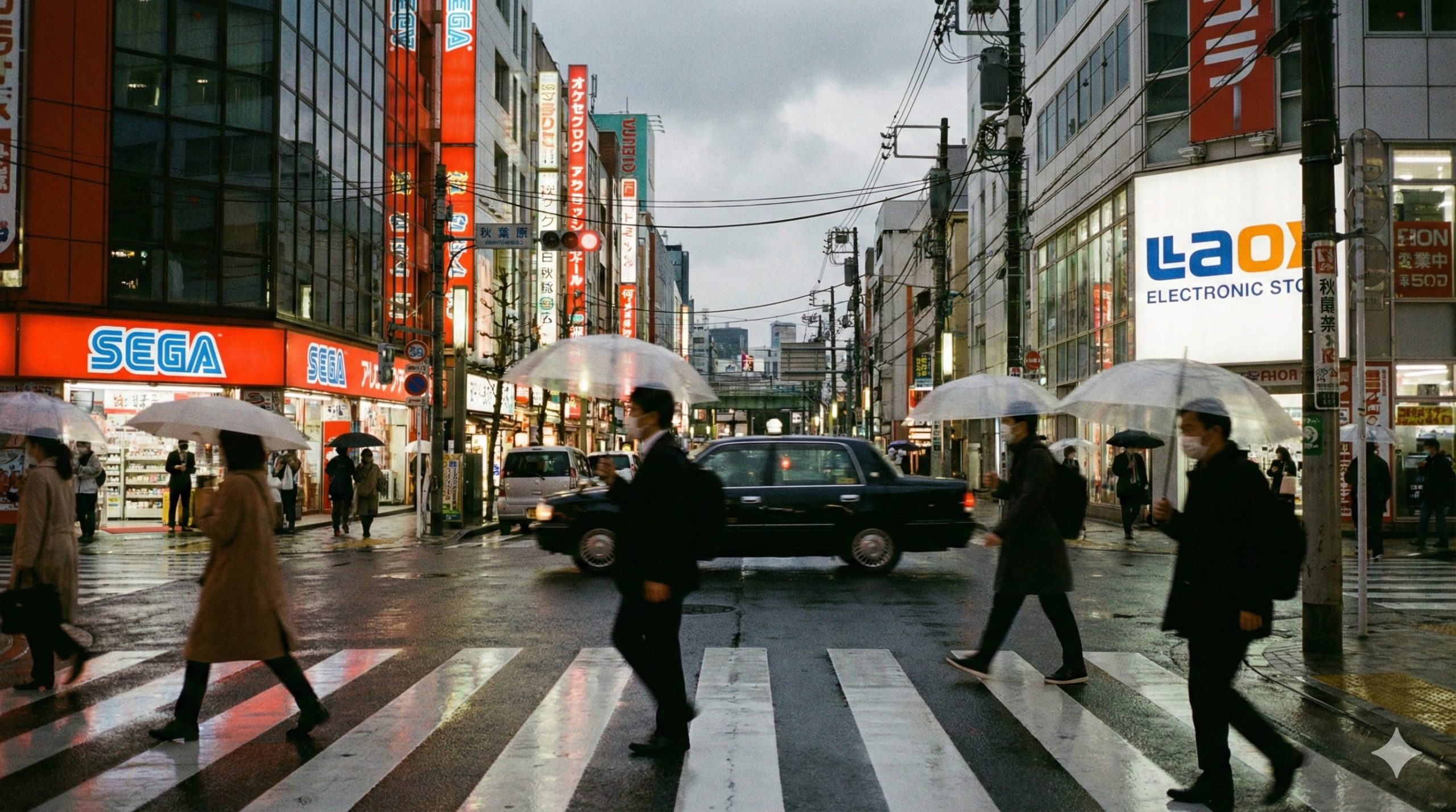 Akihabara Station area in the rain